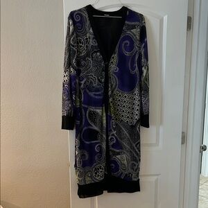 Black Label by Chico’s Long Sleeve Kimono or Dress - Black and Purple Paisley